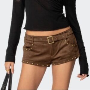 Brown Suede Studded Shorts